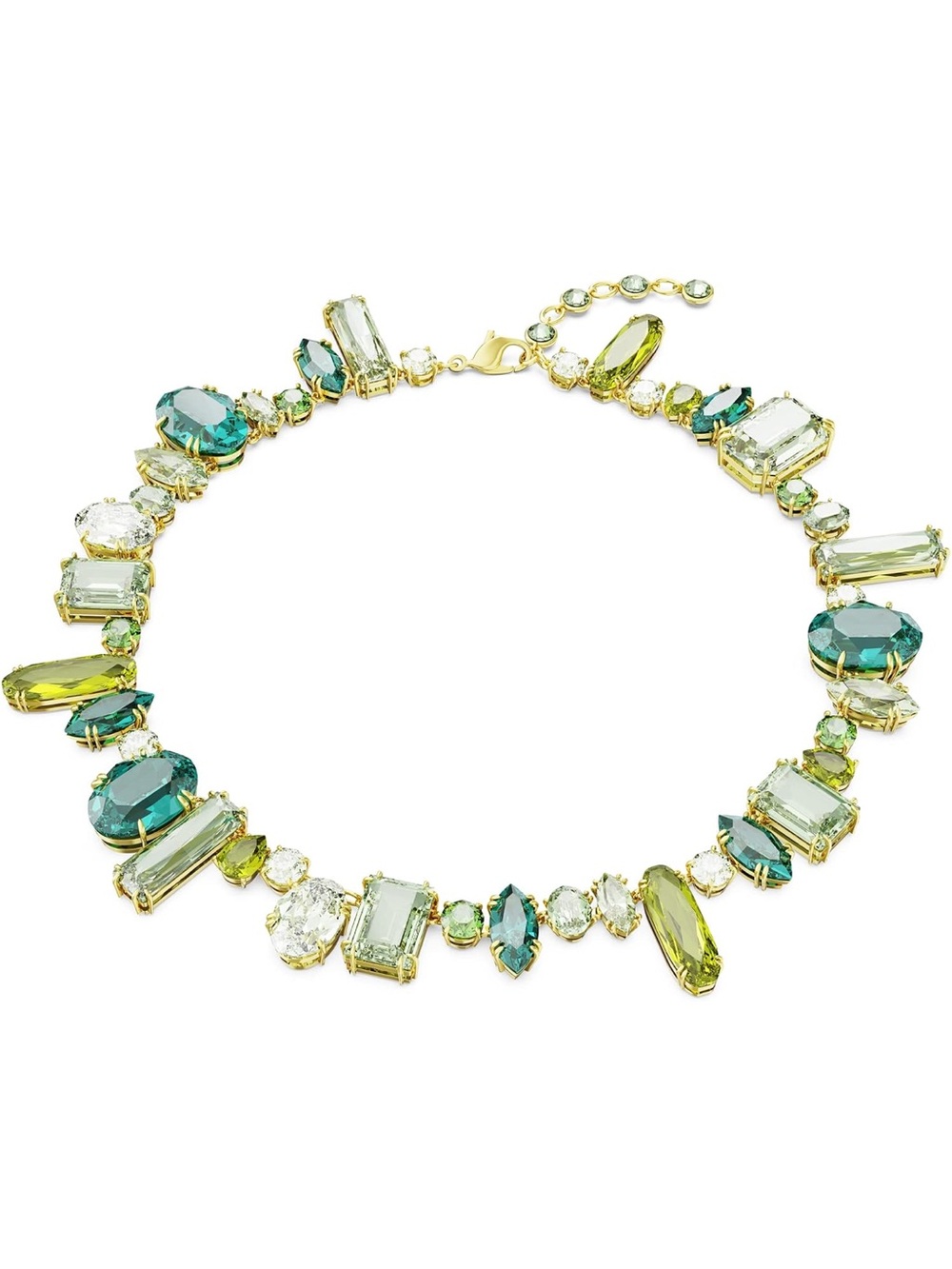Swarovski Gold-Tone Gema Crystal Necklace with Green, Teal & Lime Crystals New